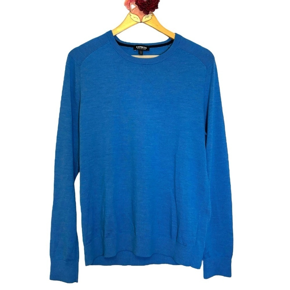 Express sweater blue merino wool blend crew neck lightweight shirt size large
